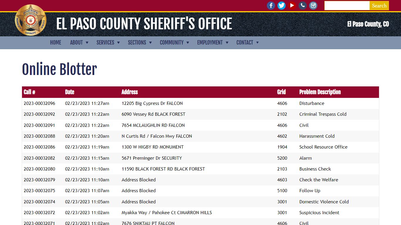 Online Blotter | El Paso County Sheriff