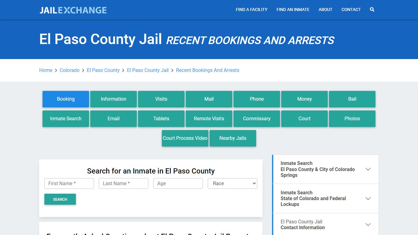 El Paso County Jail Recent Bookings And Arrests - Jail Exchange